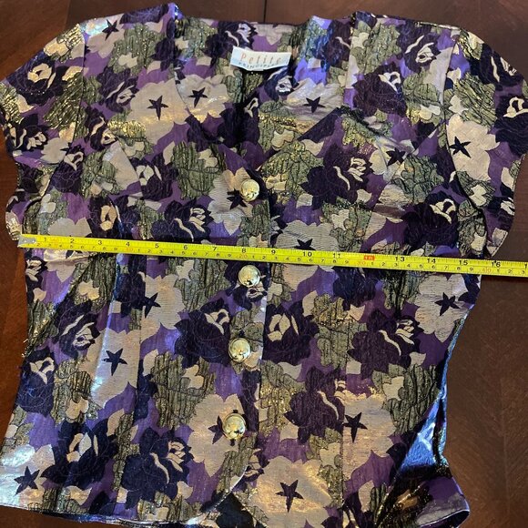 Vtg Petite Principles Floral Metallic Blouse Short Sleeves Button-Up  Size S - Picture 9 of 12